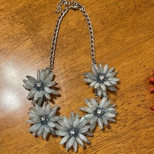 Elegant Floral Statement Necklace in Silver and blue/green